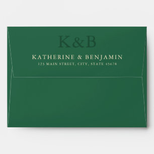 Enveloppe Mariage Minimaliste Monogramme Vert Moderne