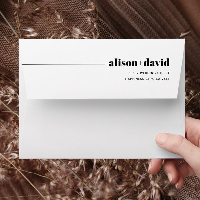 Enveloppe Mariage minimaliste noir, blanc chic typographie (Créateur téléchargé)