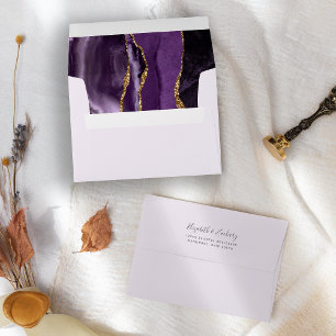 Enveloppe Mariage Moderne Agate Or Violet Pâle