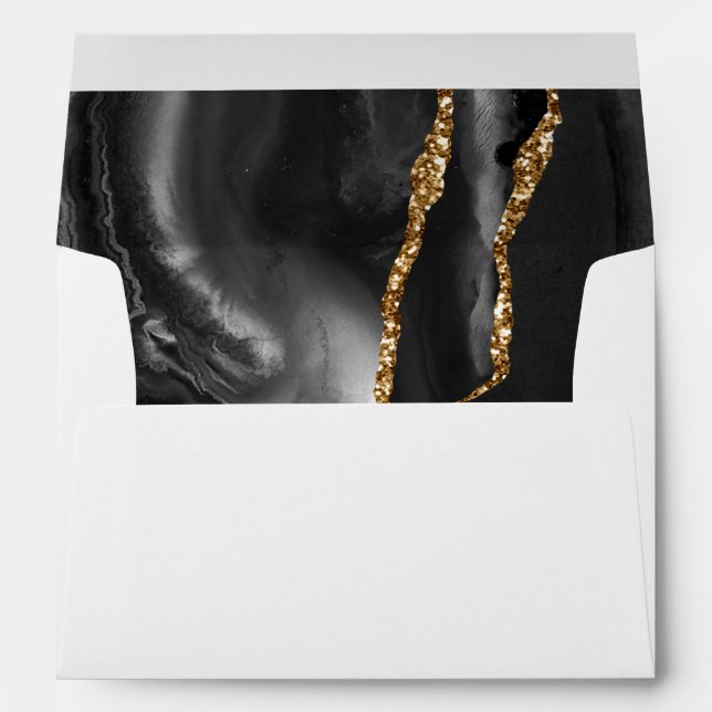 Enveloppe Mariage moderne Black Gold Agate (Dos (Bas))