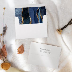 Enveloppe Mariage Moderne Bleu Nuit Agate Or
