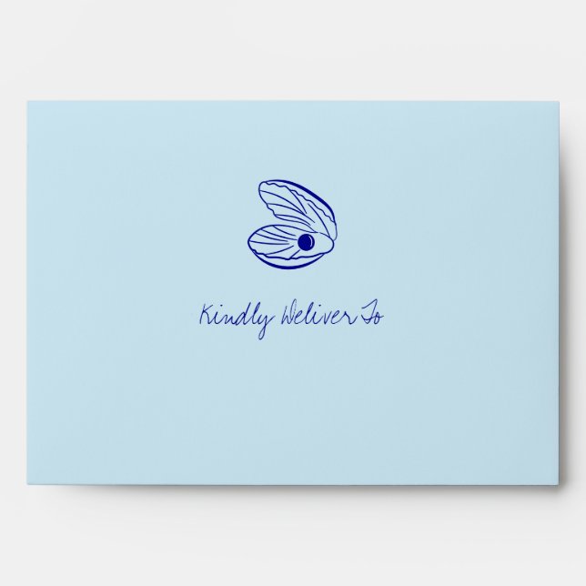Enveloppe Mariage moderne Blue Mediterranean Shell (Devant)