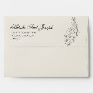 Enveloppe Mariage Moderne Botanique Bohème Crème Noir Floral