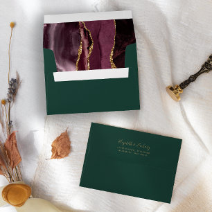 Enveloppe Mariage Moderne Bourgogne Or Agate Vert