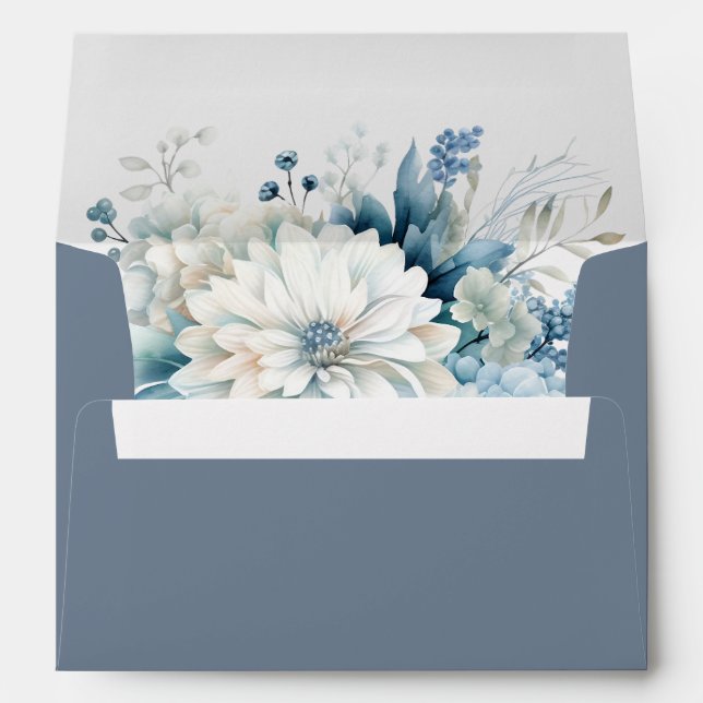 Enveloppe Mariage moderne Dusty Blue Fleur sauvage (Dos (Bas))