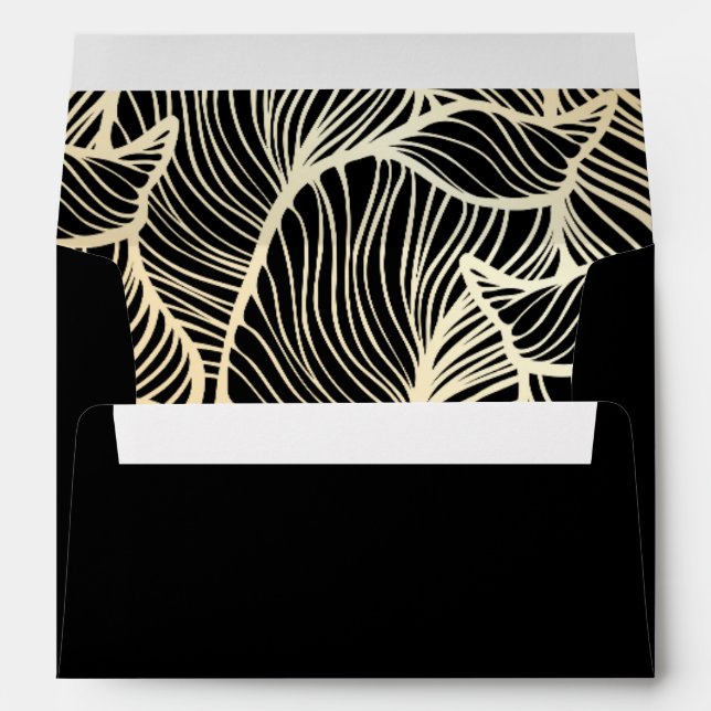 Enveloppe Mariage moderne Elegant Gold & Black Tropical Leaf (Dos (Bas))