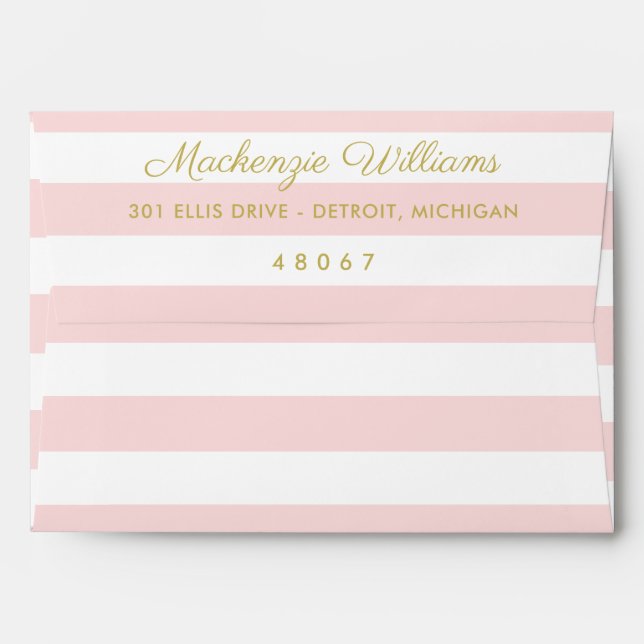 Enveloppe Mariage moderne Elegant or et rose clair rayures (Dos (Haut rabat))