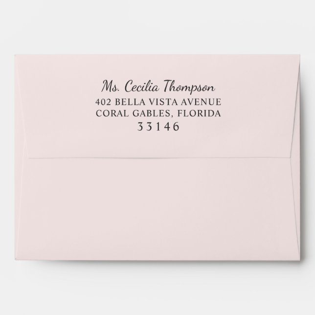 Enveloppe Mariage moderne élégant rose pâle et noir (Dos (Haut rabat))