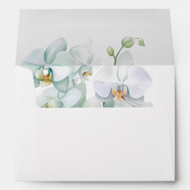 Enveloppe Mariage moderne Elégante Orchidée blanch (Dos (Bas))