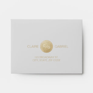 Enveloppe Mariage moderne en faux or monogramme mariage RSVP