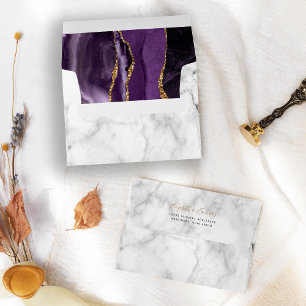 Enveloppe Mariage moderne en marbre doré violet