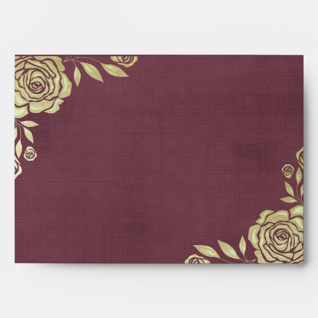 Enveloppe mariage moderne Golden Roses Bourgogne R (Devant)