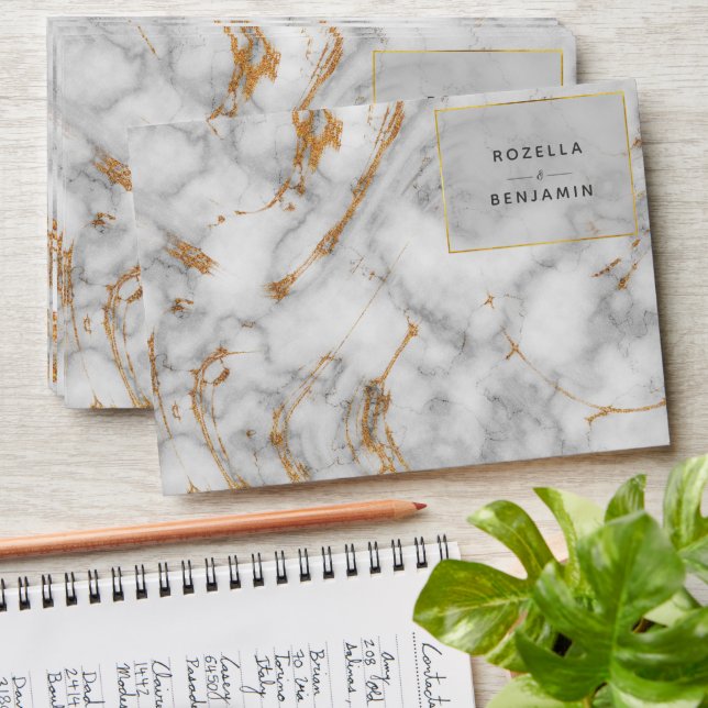 Enveloppe Mariage moderne Gris Or Marbre Agate (Stacked)