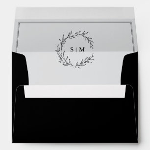 Enveloppe Mariage moderne minimaliste à feuille noire et bla