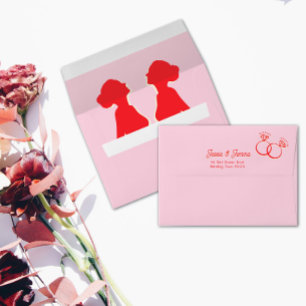 Enveloppe Mariage moderne rose et rouge lesbienne