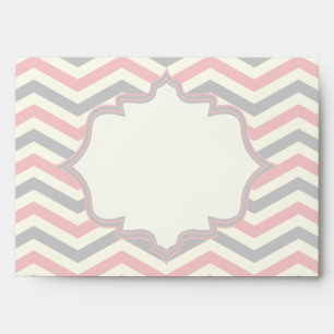 Enveloppe mariage moderne rose, gris chevron zigza