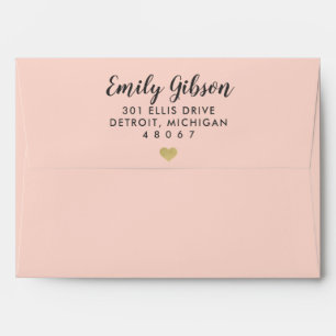 Enveloppe Mariage Moderne Rose Pâle Or Cœur Rayure