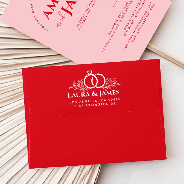 Enveloppe mariage moderne, rouge et rose (Créateur téléchargé)