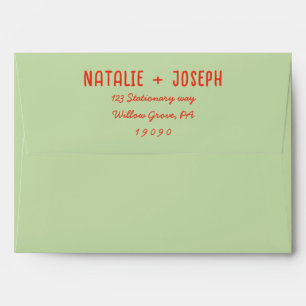 Enveloppe Mariage moderne rouge vert à la main