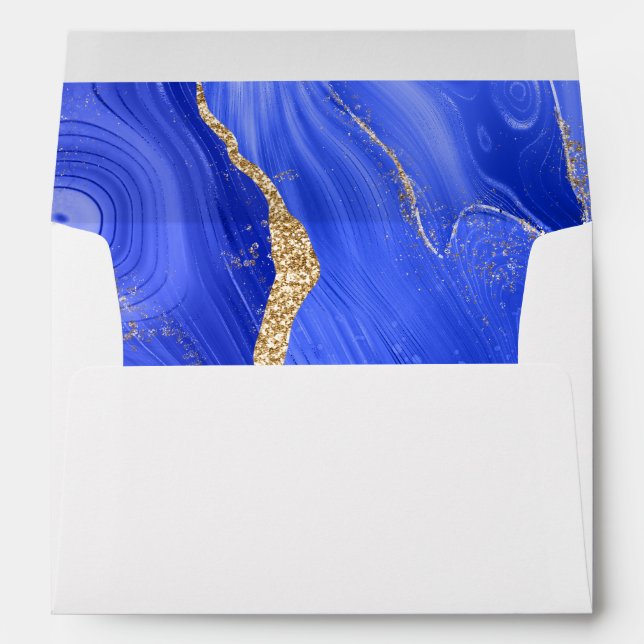 Enveloppe Mariage moderne Royal Blue Gold Agate (Dos (Bas))
