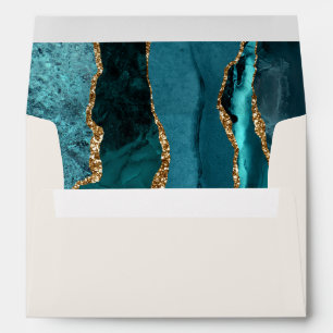 Enveloppe Mariage moderne sarcelle or agate ivoire