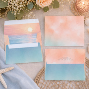 Enveloppe Mariage Moderne sur la Plage au Coucher du Soleil