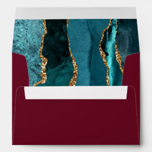 Enveloppe Mariage Moderne Turquoise Or Agate Bordeaux