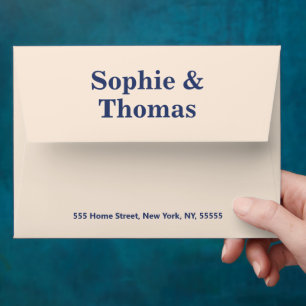Enveloppe Mariage Moderne Typographie Gras Crème Bleu Poussi