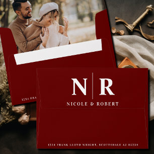 Enveloppe Mariage Monogram Photo Liner Adresse de retour per