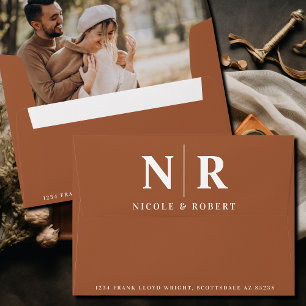 Enveloppe Mariage Monogram Photo Liner Adresse de retour per
