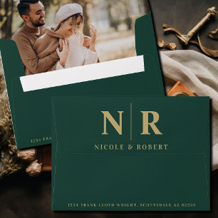 Enveloppe Mariage Monogram Photo Liner Adresse de retour per