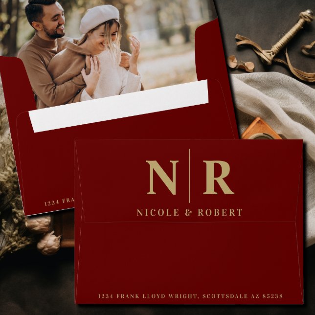 Enveloppe Mariage Monogram Photo Liner Adresse de retour per (Créateur téléchargé)