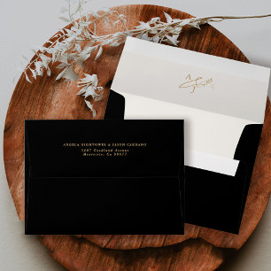 Enveloppe Mariage Monogramme Ampersand Floral Noir et Or
