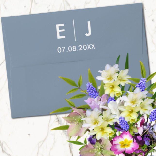 Enveloppe Mariage monogramme bleu et blanc Dusty (Créateur téléchargé)