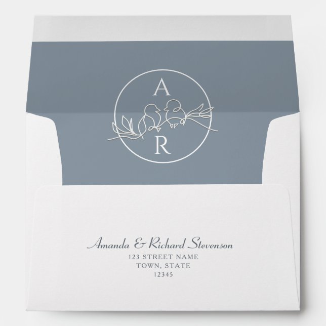 Enveloppe Mariage Monogramme Bleu Poussiéreux (Dos (Bas))