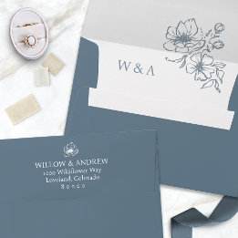 Enveloppe Mariage Monogramme Bleu Poussiéreux