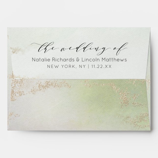 Enveloppe Mariage Monogramme Chic pour huile d'or vert de re (Dos (Haut rabat))