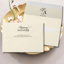 Enveloppe Mariage Monogramme Couple Ivoire Vintage Vieille F