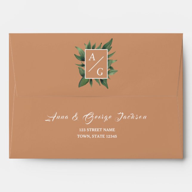 Enveloppe Mariage monogramme de Boho orange (Dos (Haut rabat))
