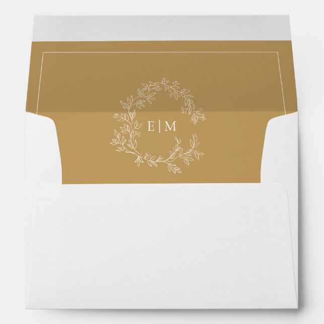 Enveloppe Mariage Monogramme de cime dorée moderne (Dos (Bas))