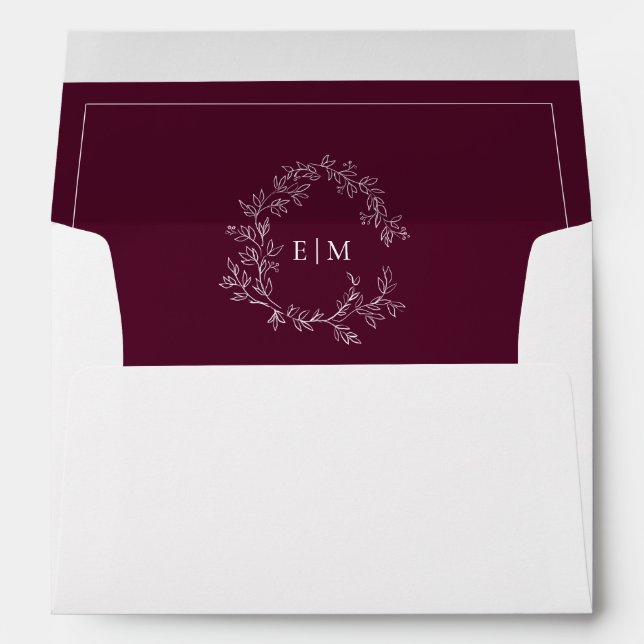 Enveloppe Mariage Monogramme de cime feutrée de Bourgogne mo (Dos (Bas))