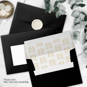Enveloppe Mariage monogramme de couronne de coeur en or noir