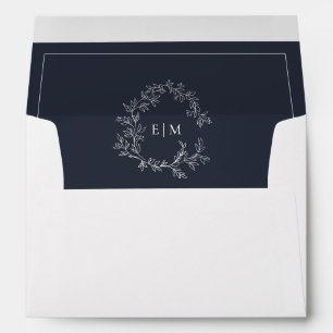Enveloppe Mariage Monogramme de la marine moderne Blue Leafy