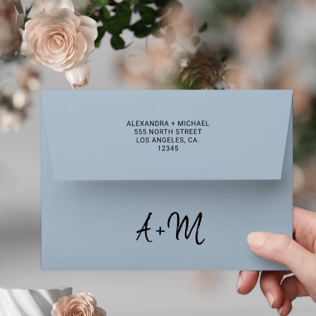 Enveloppe Mariage monogramme de script bleu foncé (Créateur téléchargé)
