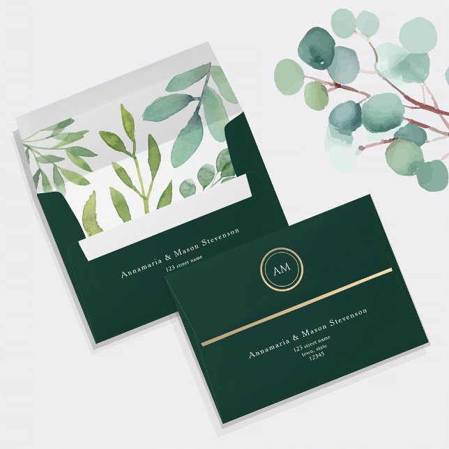 Enveloppe Mariage Monogramme Emerald Green (Créateur téléchargé)