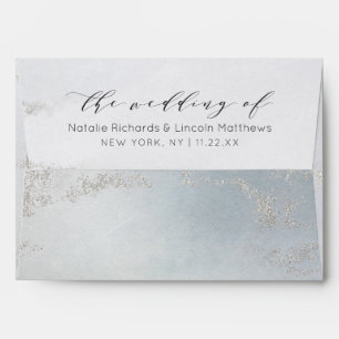Enveloppe Mariage Monogramme en argent poli bleu Ombre Dusty