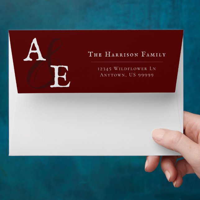 Enveloppe Mariage Monogramme minimaliste rouge (Hand)