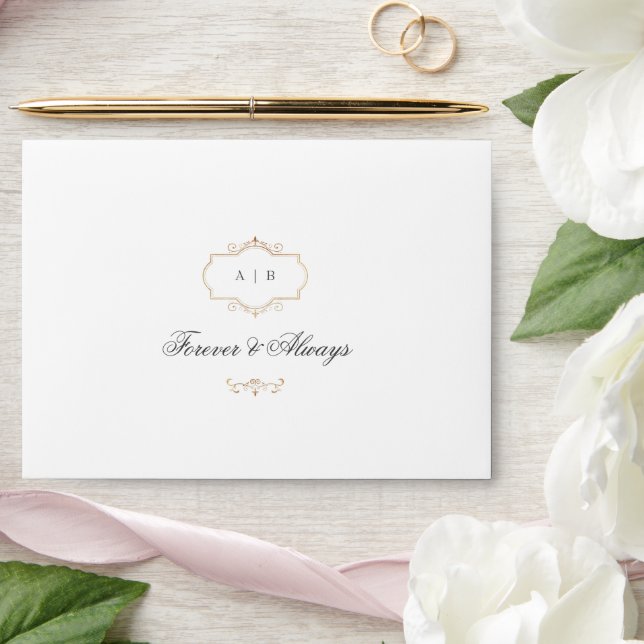 Enveloppe mariage monogramme romantique classique en or crêt (Wedding)