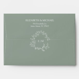 Enveloppe Mariage Monogramme vert Sage moderne