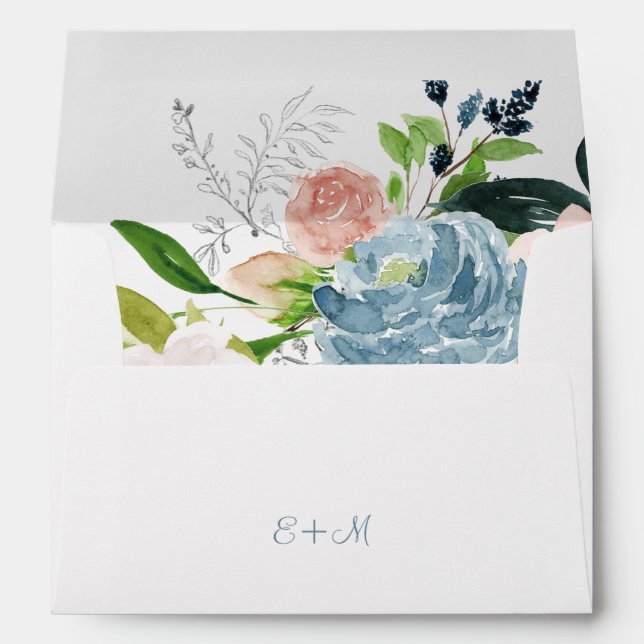 Enveloppe Mariage monogrammed écorces bleu peonies (Dos (Bas))